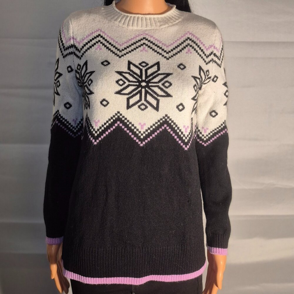 TALBOTS stylish knit sweater with snowflakes, cream and Pink in size small-P NWT
